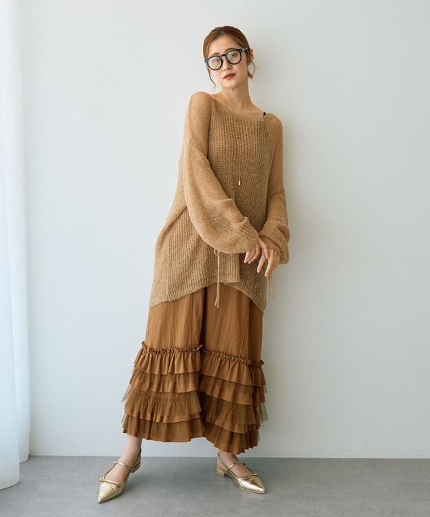 YECCA VECCA 袖シャーリングシアーニット Beige