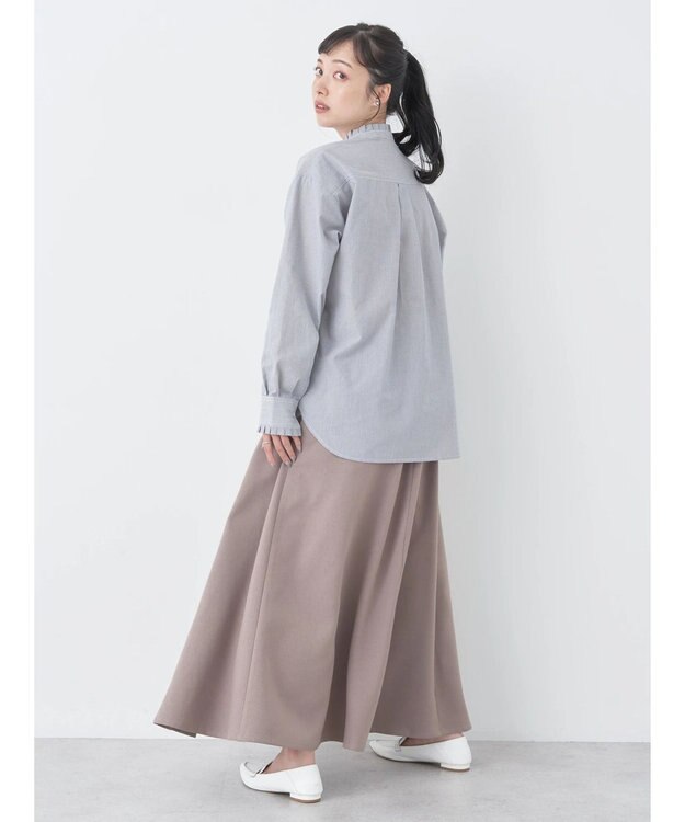 earth music&ecology スタンドフリルシャツ Stripe