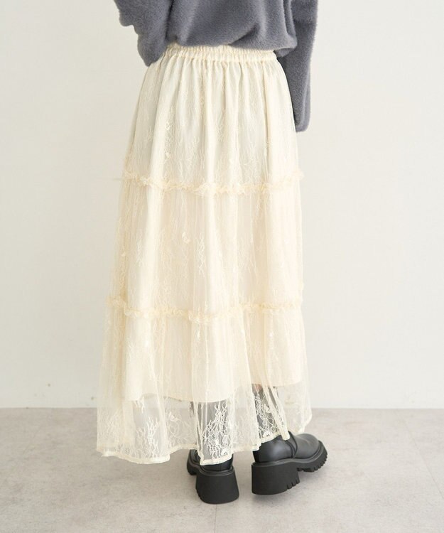 earth music&ecology レースフリルティアードスカート Ivory
