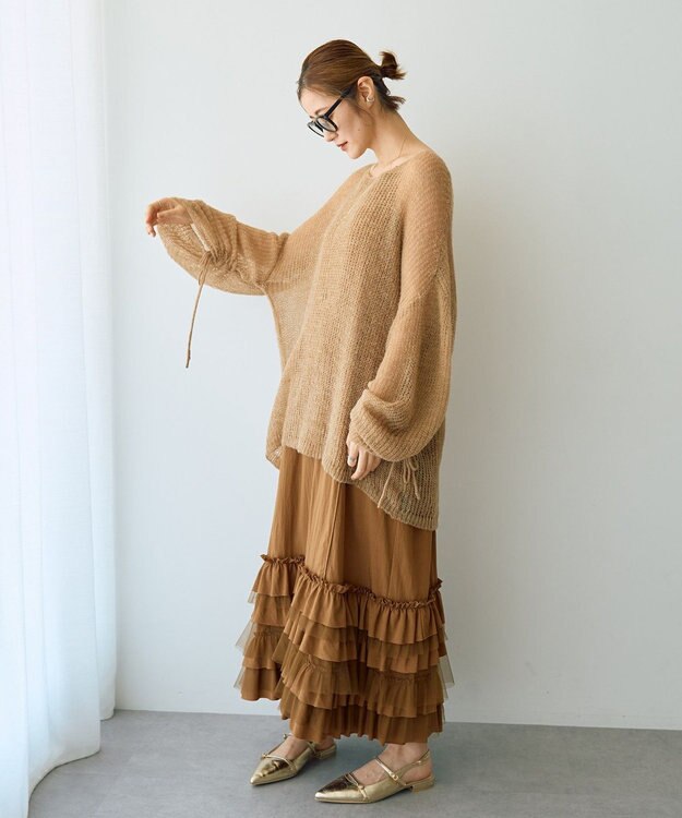 YECCA VECCA 袖シャーリングシアーニット Beige