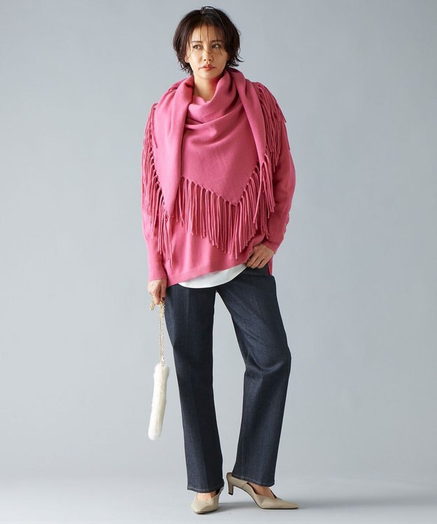 自由区 【洗える】ソフトウールハイゲージフリンジ ストール ピンク系