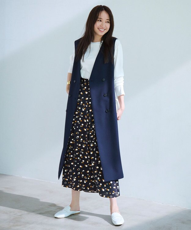 自由区 【セットアップ対応・洗える】ドットプリント スカート ネイビーベース