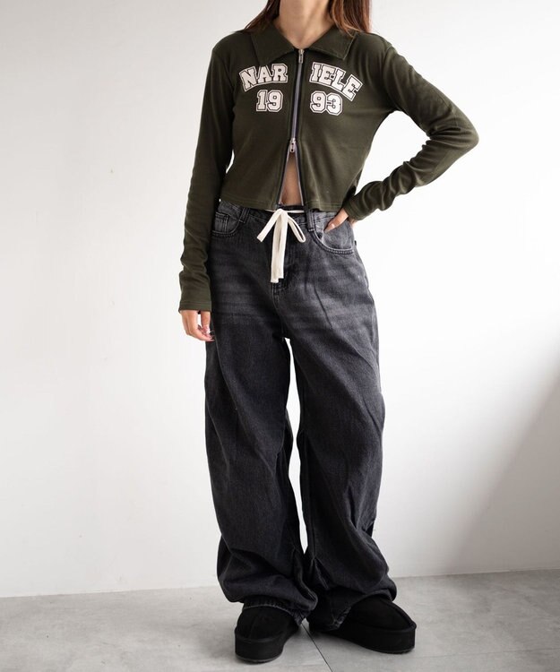 WEGO ドロストコードフレアデニム ブラック