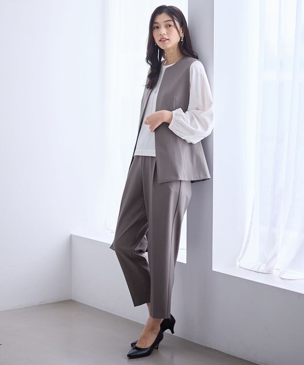 ANY L 【3SET】きちんと見え3点コーデセット（ブラウス＋ジレ＋パンツ） 杢グレー