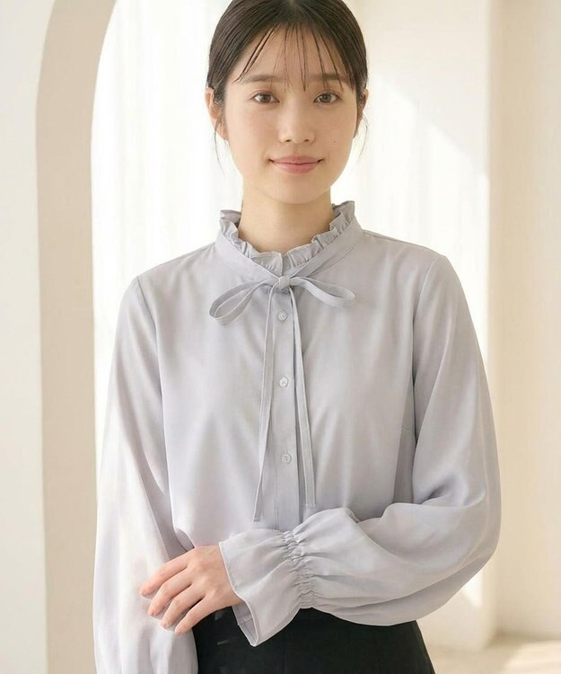 Feroux リボンディテール ブラウス ライトグレー系