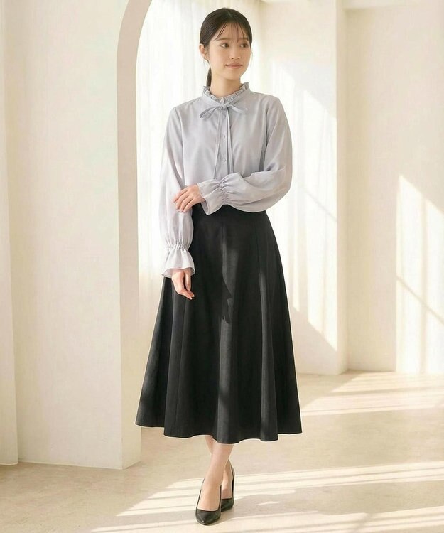 Feroux リボンディテール ブラウス ライトグレー系