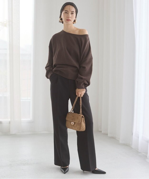 WEGO 【ANGIE VINTAGE/SETUP対応アイテム】オフショルダー裏毛スウェット ダークブラウン