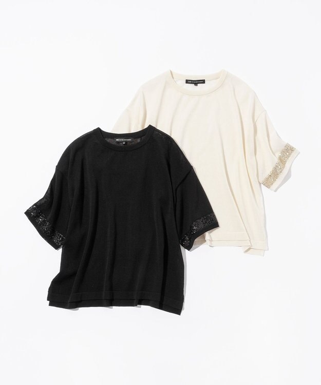 23区 S 【洗える】スパンコールシアー ニットT アイボリー系