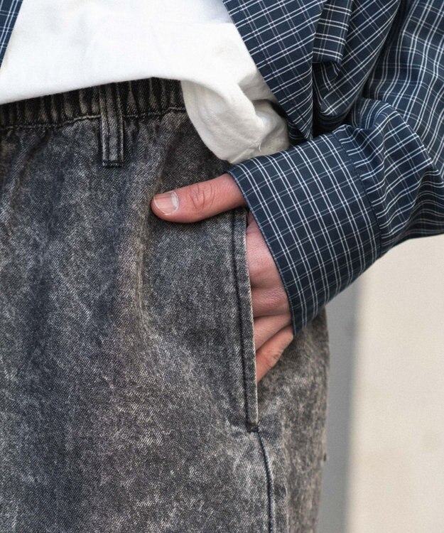 WEGO 【ウエストゴム/SMLサイズ展開】イージーコットンハーフパンツ デニムブラックソノタ