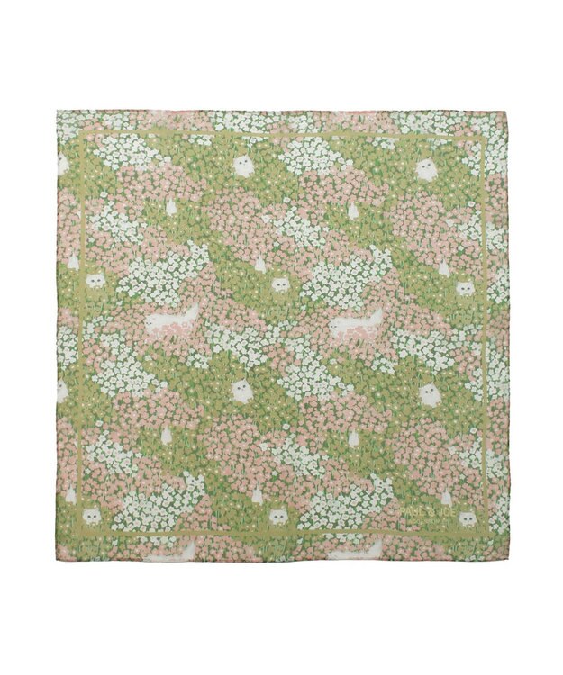 MOONBAT 【WEB限定】PAUL & JOE ACCESSOIRES シルクシフォンスカーフ 58×58cm オリーブグリーン(Hide and seek in the flowers)