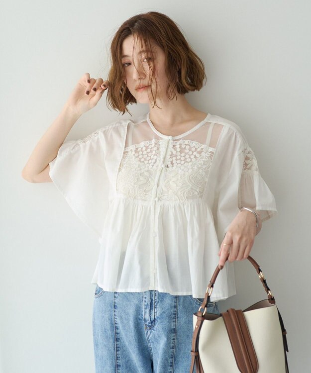 YECCA VECCA 刺繍レースブラウス Off White