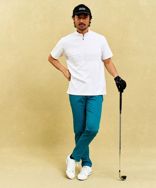 23区GOLF 【MEN】着脱しやすいバンプジャージー　ハーフジップカットソー ホワイト系