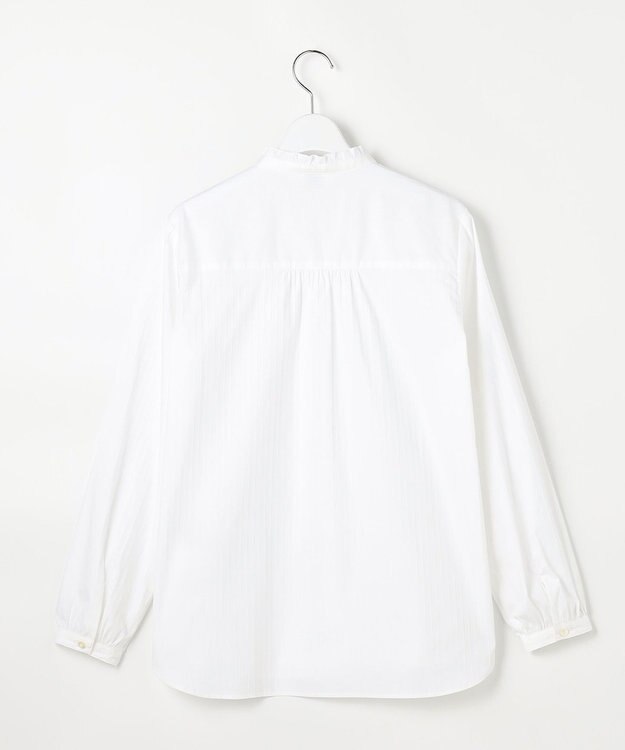 J.PRESS LADIES L BEZコットンナイロン ストライプ フリル襟 ブラウス ホワイトドビー系