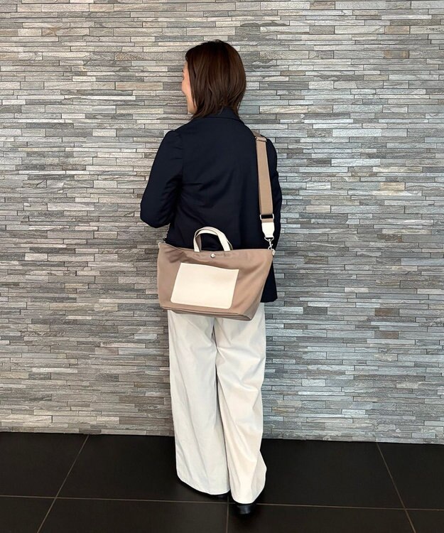 TOPKAPI 【Breath TOPKAPI sis】【WEB限定】ナイロン レザーポケット ミニ トートバッグ ショルダー付き 軽量 / CALM カーム ベージュ