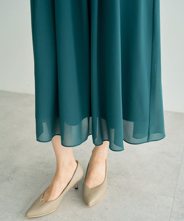 YECCA VECCA レース切替シフォンドレス Blue Green