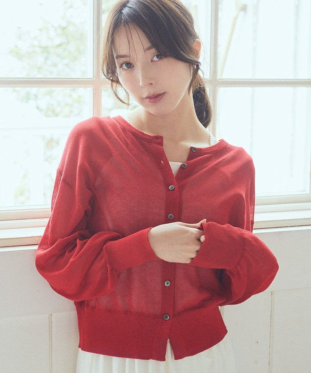 earth music&ecology 【予約】接触冷感シアークルーニットカーディガン レッド