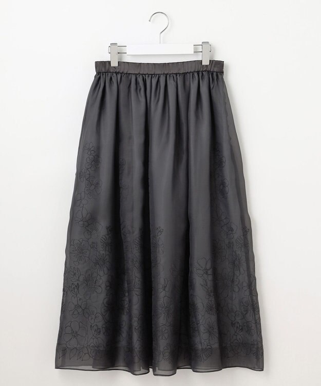 自由区 【洗える】シアーパネルエンブロイダリー スカート スチール