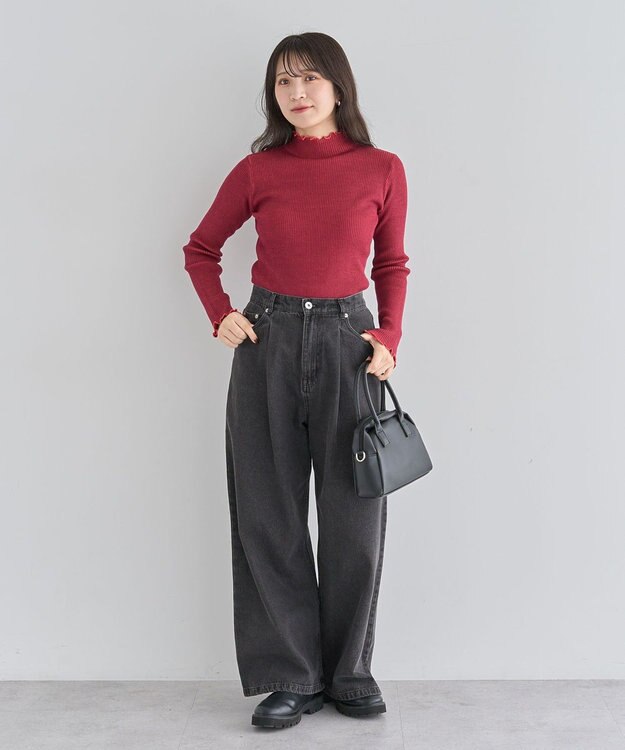 Green Parks ・ＡＮＤＳＥＡＲＣＨ　メランジリブハイネックニット Red