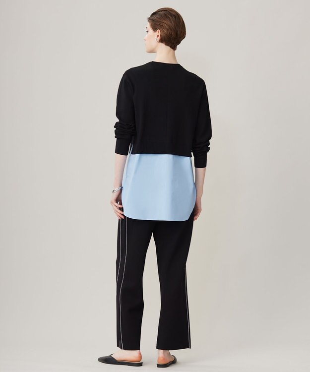 ICB L 【WEB&一部店舗限定カラーあり】クロスコンビ ニットプルオーバー ブラック×サックス系［WEB&一部店舗限定］