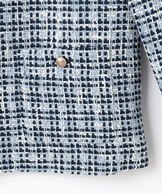 J.PRESS LADIES ファニーツイード ノーカラー ジャケット ホワイト×ブルー×ネイビー系