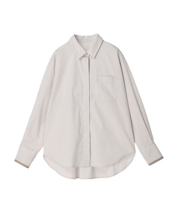 earth music&ecology パールボタンシャツ Stripe Beige