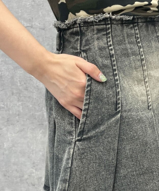 WEGO ヴィンテージウォッシュデニムプリーツスカパン ブラックその他