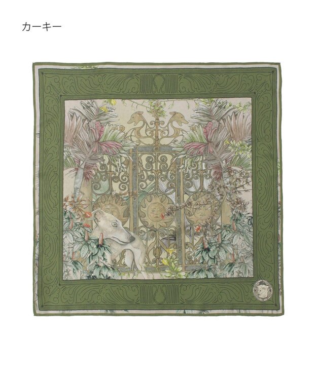 MOONBAT SWASH LONDON(スウォッシュロンドン） シルクツイルスカーフ GATE 68×68cm 日本製 カーキー