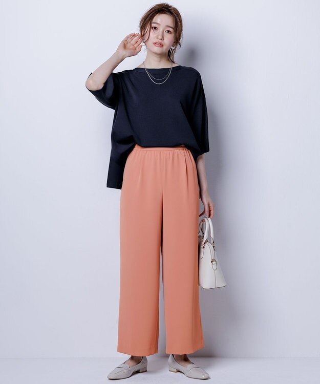 ANY SIS 【接触冷感・UVカット・洗える】ビューティクールボートネック プルオーバー グレー×オフ