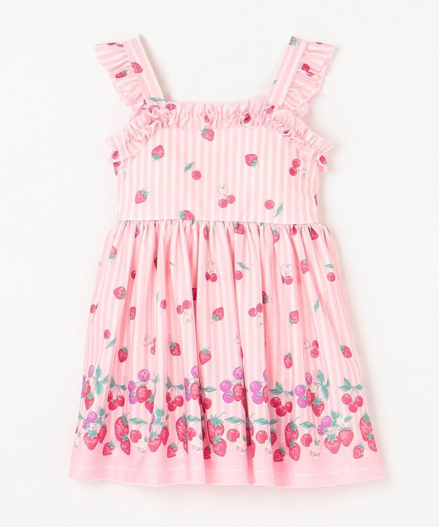 ANY KIDS ストライプ×フルーツ ワンピース 水着 ピンク系