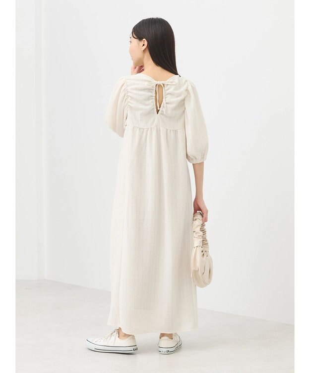 earth music&ecology 膨れジャガードパフ袖ワンピース Ivory
