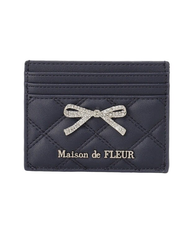 Maison de FLEUR リボンビジューキルティングカードケース Navy