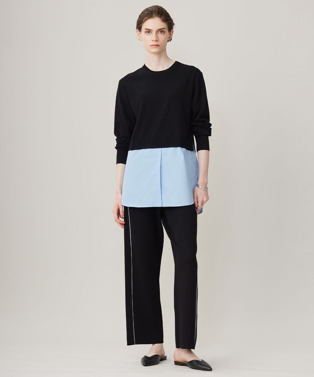 ICB L 【WEB&一部店舗限定カラーあり】クロスコンビ ニットプルオーバー ブラック×サックス系［WEB&一部店舗限定］