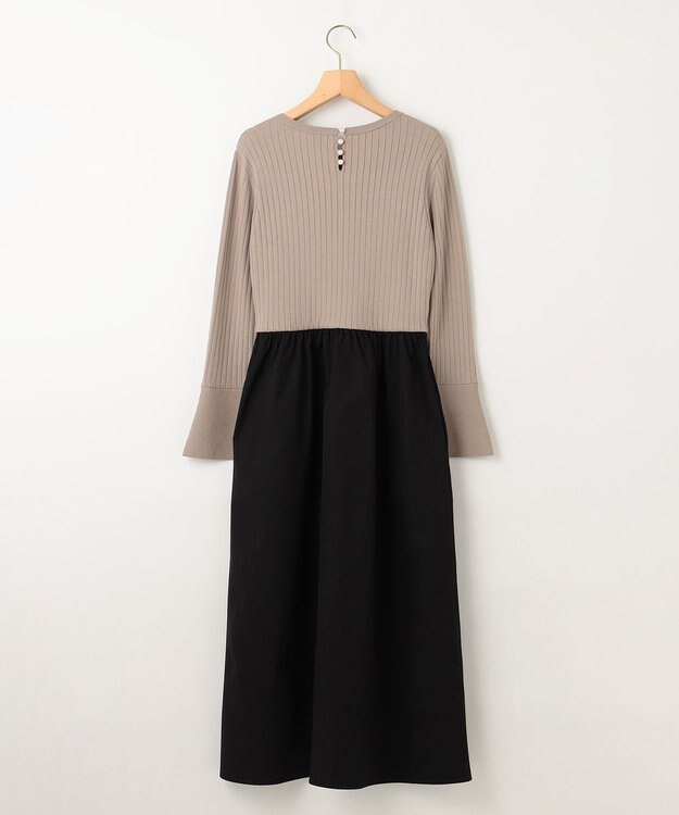 組曲 【WEB限定】リブニットコンビワンピース モカブラウン×ブラック系