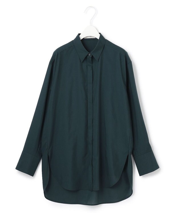 ICB 【洗える】トリアセコットンシアー ロングシャツ パイングリーン系