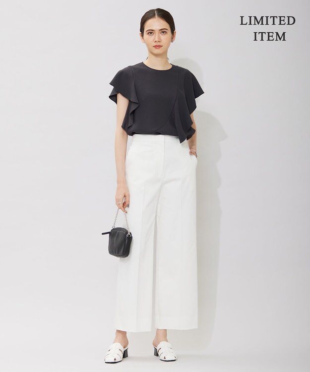 ICB 【WEB限定・洗える】BackSatinGeorgette ラッフルブラウス グレー系