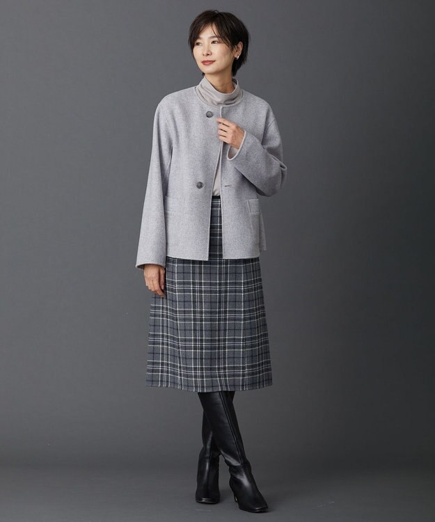 J.PRESS LADIES 【リバーシブル】ウールナイロン リバー ノーカラー ショートコート ベージュ系