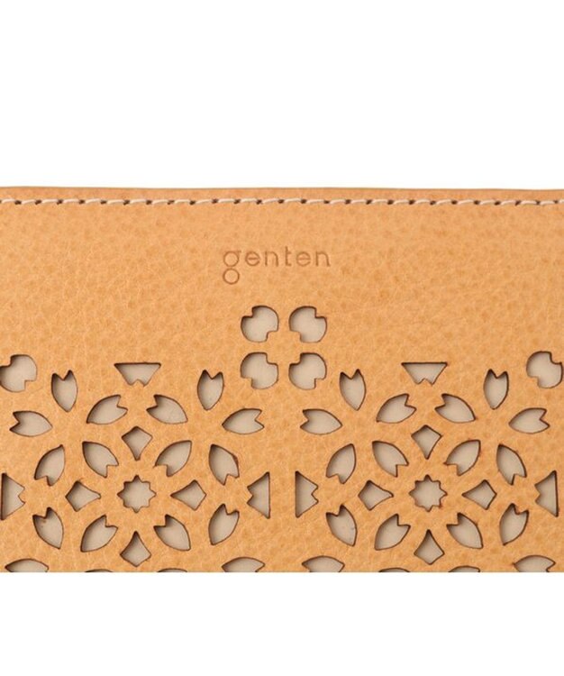 genten フラッターカットワーク 二つ折り財布 ヌメベージュ