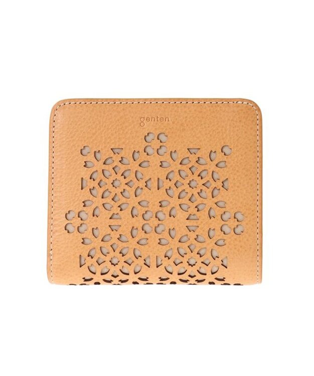 genten フラッターカットワーク 二つ折り財布 ヌメベージュ