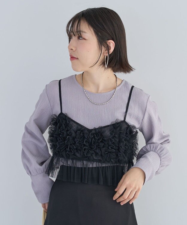 Green Parks ＳＥＴ２点チュールビスチェ＋表面感プルオーバー Black