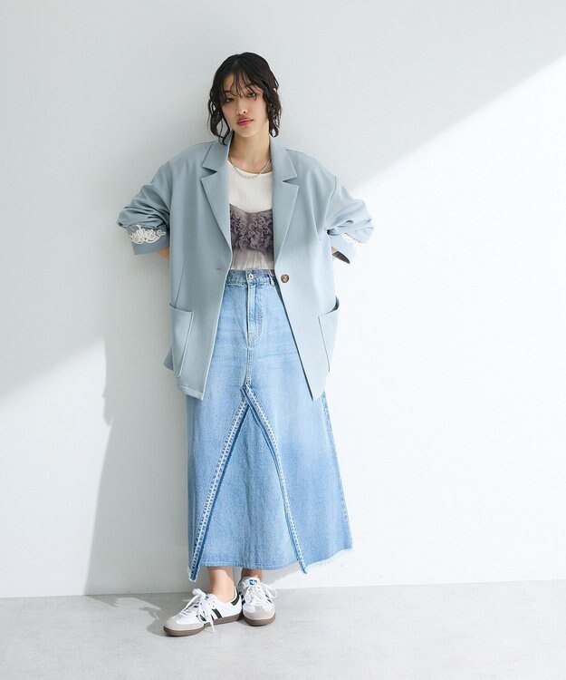 Green Parks ＳＥＴ２点チュールビスチェ＋表面感プルオーバー Light Gray