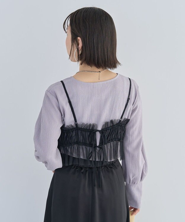 Green Parks ＳＥＴ２点チュールビスチェ＋表面感プルオーバー Black