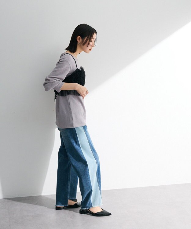 Green Parks ＳＥＴ２点チュールビスチェ＋表面感プルオーバー Black