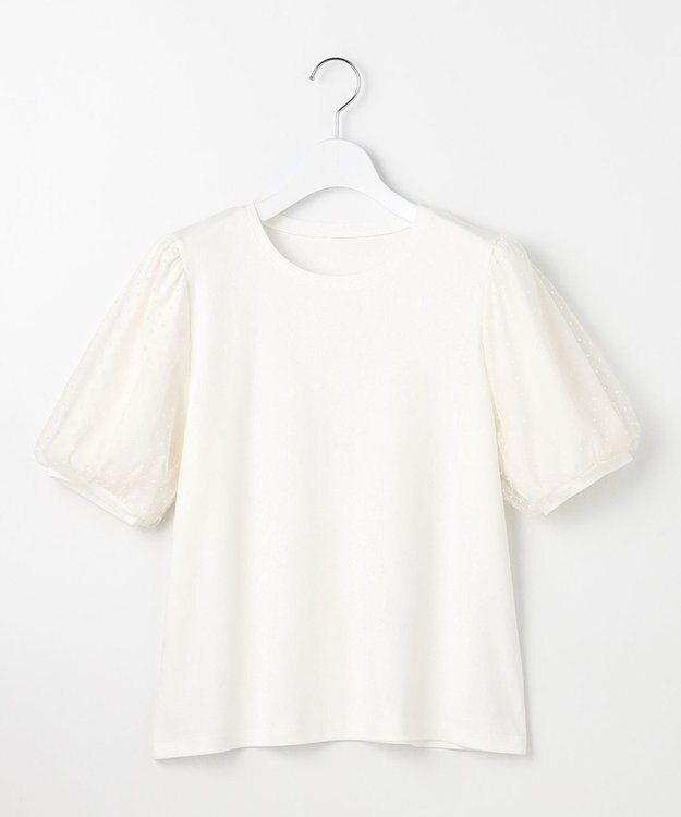 Feroux 【汗ジミが目立たない・洗える】チュール袖パフスリーブ Tシャツ ホワイト系