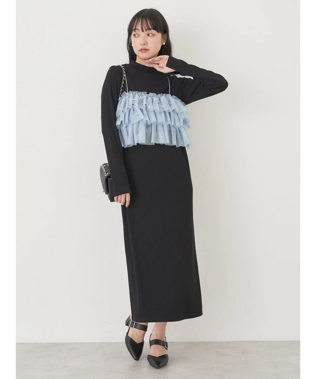 earth music&ecology ＳＥＴ２点リブワンピース＋チュールビスチェ Black