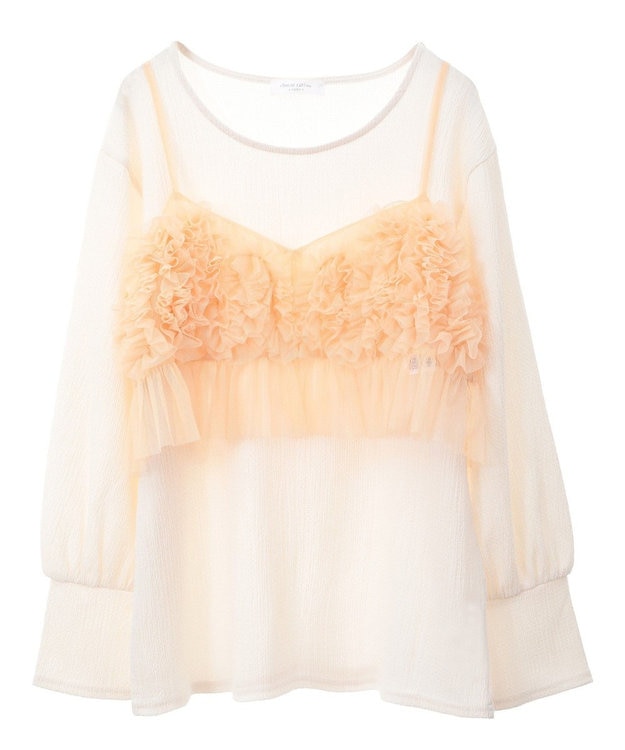 Green Parks ＳＥＴ２点チュールビスチェ＋表面感プルオーバー Orange