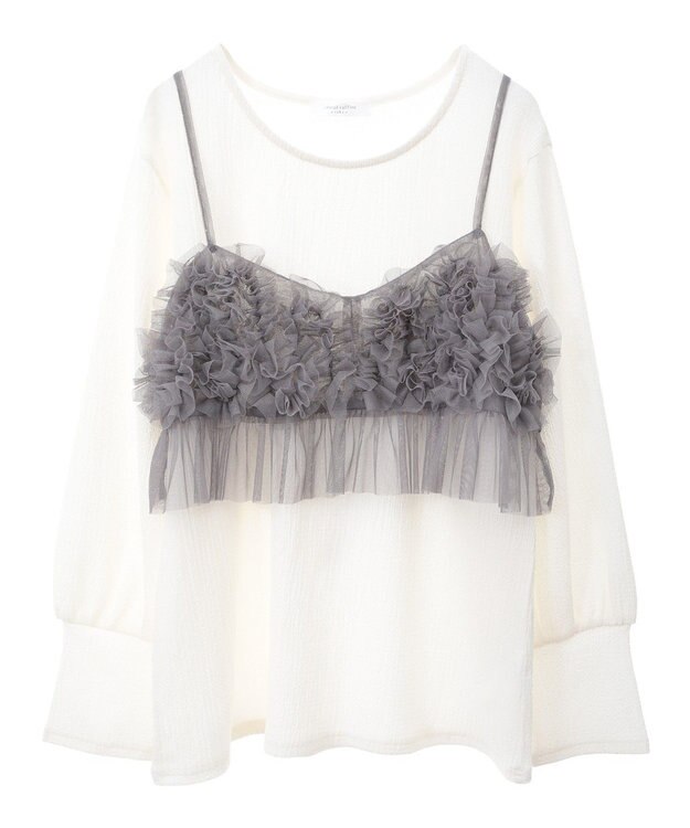 Green Parks ＳＥＴ２点チュールビスチェ＋表面感プルオーバー Light Gray