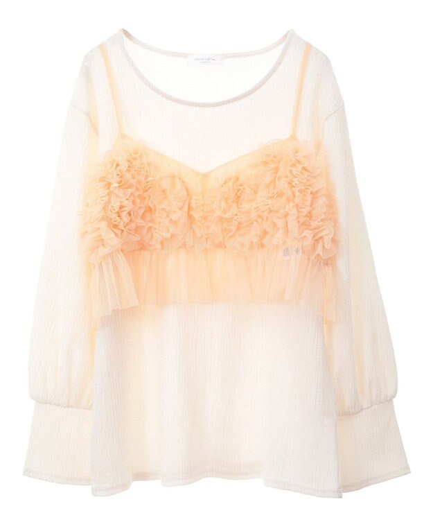 Green Parks ＳＥＴ２点チュールビスチェ＋表面感プルオーバー Orange