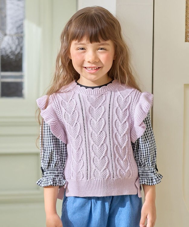 ANY KIDS ハート ケーブル ニット ベスト ラベンダー