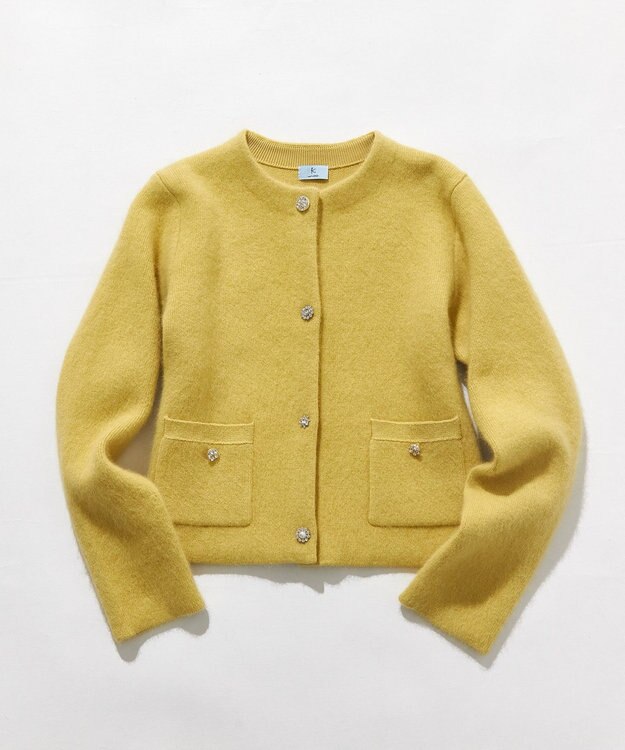 組曲 L 【手洗い可】フラッフィーファーニットジャケット イエロー系