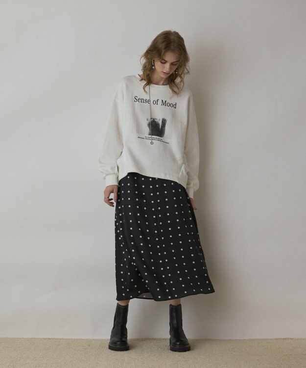 GRACE CONTINENTAL Catphoto裏毛トップ ホワイト